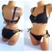 Victoria's Secret Swim | 34ddd/M Victoria Secret Swim Lace-Up Top Bikini Set Side Tie Cheeky Bottom Black | Color: Black | Size: 34ddd--M