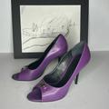 Gucci Shoes | Gucci Calfskin Logo Plate Peep Toe Purple Pumps Women’s Size 37 | Color: Purple | Size: 7