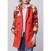 Anthropologie Jackets & Coats | Anthropologie Elevenses Red Blossom Floral Printed Cotton Trench Coat Euc Size 4 | Color: Orange/Red | Size: 4