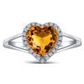 Ayoiow 18 Karat White Gold Wedding Rings Heart 1.43ct Yellow Citrine Rings 0.079ct Diamond Ring Anniversary Band White Gold Wedding Ring