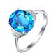 Ayoiow Women's Wedding Rings 18 Karat White Gold Oval 3.59ct Blue Topaz Ring 0.047ct Diamond Ring Women White Gold Promise Ring