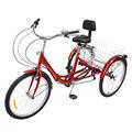 OUBUBY 24-Inch Adult 7-Speed Tricycle with Shopping Basket Tricycle Cruising Tricycle Folding Tricycle Travel Tricycle Ideal for Adults Seniors and Beginners (Red)