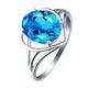 Ayoiow Women's Wedding Rings 18 Karat White Gold Hollow Heart Oval 2.97ct Blue Topaz Ring Diamond Ring Women White Gold Promise Ring