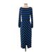 Leota Casual Dress - Midi Crew Neck Long sleeves: Blue Stripes Dresses - Women's Size X-Small