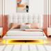 Full Size Velvet Upholstered Platform Bed with Button-tufted Design Headboard and LED Frame