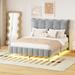 Queen Size Velvet Upholstered Platform Bed with Headboard and LED Lights, Bed with Metal Legs and Wood Slats