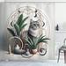 East Urban Home Cat Shower Curtain Kitty in a Noble Pose Bohemian in Grey Green Pale Rust Polyester | 70 H x 69 W in | Wayfair