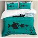 East Urban Home Teal Duvet Cover Set, Fishing on Boat Nautical, Calking, Blue Teal Microfiber in Black/Blue/Green | Wayfair