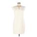 Ann Taylor Casual Dress - Mini Crew Neck Short sleeves: Ivory Print Dresses - Women's Size 8 Petite