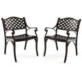 Costway Cast Aluminum Patio Chairs Set of 2 Dining Chairs with Armrests Diamond Pattern-Bronze