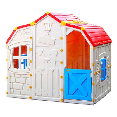 Costway Cottage Kids Playhouse with Openable Windows and Working Door