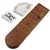 Juegoal Wood Cribbage Board EC36 Game Set 3 Tracks with Metal Pegs Cards Storage Area
