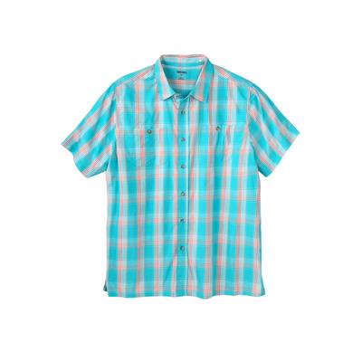 Men's Big & Tall Short-Sleeve Plaid Sport Shirt by KingSize in Aqua Plaid (Size 3XL)