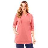 Plus Size Women's Cloud Knit French Terry Classic Hoodie Tunic by Catherines in Sweet Coral (Size 4X)