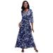 Plus Size Women's Stretch Knit Faux Wrap Maxi Dress by The London Collection in Blue Layered Paisley (Size 30 W)