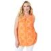Plus Size Women's Cutout Swing Tunic Tank by Roaman's in Orange Melon Pretty Medallion (Size 26/28) Long Shirt