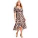 Plus Size Women's Printed Midi Dress by June+Vie in Oatmeal Spotted Animal (Size 26/28)