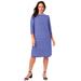 Plus Size Women's Stretch Cotton Boatneck Shift Dress by Jessica London in Dark Sapphire Stripe (Size 18 W) Stretch Jersey w/ 3/4 Sleeves