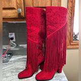 Jessica Simpson Shoes | Jessica Simpson Womens Red Fringed Rhinestone Asire Tall Dress Boots 9.5 New | Color: Red | Size: 9.5