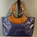 Tory Burch Bags | Guc Tory Burch Waxed Cotton Blue Purse With Brown And Gold Toned Accents. | Color: Blue/Brown | Size: Os
