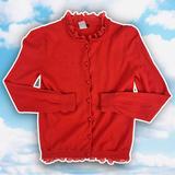 J. Crew Sweaters | J. Crew Ruffle Trim Merino Wool Cardigan Sweater Preppy Classic Petite Dainty | Color: Orange/Red | Size: Xsp