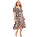 Plus Size Women's Printed Midi Dress by June+Vie in Oatmeal Spotted Animal (Size 10/12)