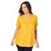 Plus Size Women's Stretch Cotton Crisscross Strap Tee by Jessica London in Sunset Yellow (Size 2X)