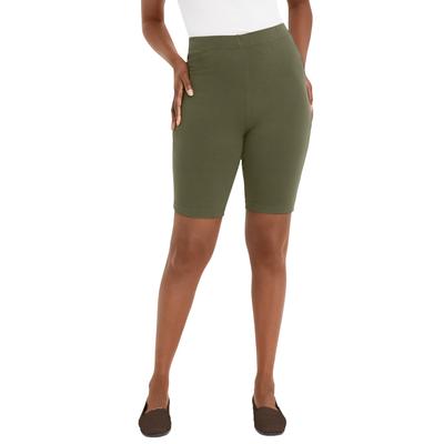 Plus Size Women's Everyday Stretch Cotton Bike Short by Jessica London in Dark Olive Green (Size 14/16)