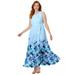 Plus Size Women's Pleated Maxi Dress by Jessica London in Pale Blue Watercolor Border (Size 16 W)