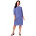 Plus Size Women's Stretch Cotton Boatneck Shift Dress by Jessica London in Dark Sapphire Stripe (Size 16 W) Stretch Jersey w/ 3/4 Sleeves