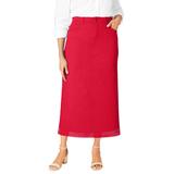 Plus Size Women's Classic Cotton Denim Midi Skirt by Jessica London in Vivid Red (Size 20) 100% Cotton