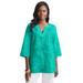 Plus Size Women's Linen V-Neck Embroidered Tunic by Jessica London in Aqua Sea Embroidery (Size 28 W) Long Shirt Made in the USA