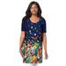 Plus Size Women's Stretch Mega Knit Tunic by Jessica London in Navy Garden Floral (Size 30/32) Long Shirt