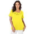 Plus Size Women's Stretch Cotton Eyelet Cutout Tee by Jessica London in Bright Yellow (Size 26/28) Short Sleeve T-Shirt