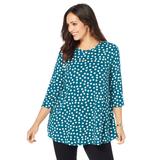 Plus Size Women's Stretch Knit Swing Tunic by Jessica London in Deep Teal Dot (Size 34/36) Long Loose 3/4 Sleeve Shirt