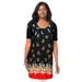 Plus Size Women's Stretch Mega Knit Tunic by Jessica London in Black Falling Leaf Border (Size 30/32) Long Shirt