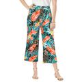 Plus Size Women's Everyday Stretch Knit Wide Leg Crop Pant by Jessica London in Black Tropical Animal (Size 22/24) Soft & Lightweight