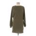 Shein Casual Dress - Sweater Dress Crew Neck 3/4 sleeves: Green Solid Dresses - Women's Size Medium