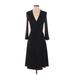 BCBGMAXAZRIA Casual Dress - Wrap Plunge 3/4 sleeves: Black Print Dresses - Women's Size Small