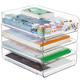 Greentainer Stackable Clear Paper Trays - Desktop Racks for Desk Letter Tray,File Rack Accessories Tray for Desktop,A4 Paper Holder,Supplies,Magazine,File Documents,Receipts (4pack, Clear)