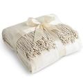 Luxury Pure 100% Mulberry Silk Throw, Genuine Natural 100% Silk Oversized Super Soft Plush Blanket in Ivory or Beige (Ivory)