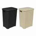 65L Litre Large Laundry Basket With Lid Plastic Rattan Style Knit Design Laundry Hampers Washing Baskets Bin with Handles Dirty Linen Clothes Laundry Basket Bin for Bathroom Bedroom - (Black + Beige)
