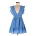 Sweet Pot Casual Dress - Mini V-Neck Short sleeves: Blue Dresses - Women's Size 8