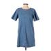 J.Crew Casual Dress - Shift Crew Neck Short sleeves: Blue Print Dresses - Women's Size 4