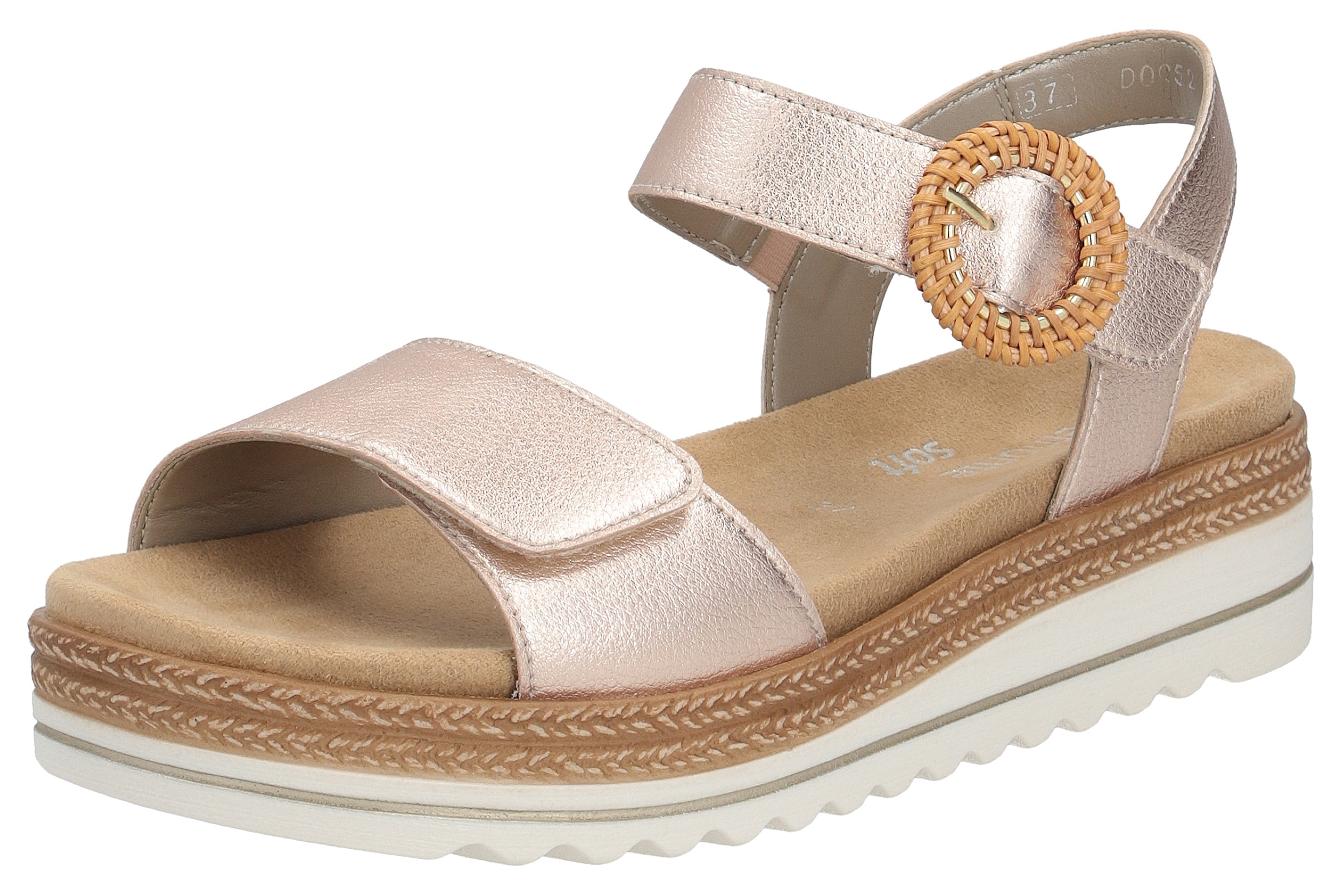 Keilsandalette REMONTE, Damen, Gr. 36, braun (kupferfarben), Leder, metallic, Schuhe, Sommerschuh, Riemchensandale mit praktischem Klettverschlüssen