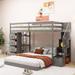 Twin Over Full Bunk Bed with Storage Stairs, Drawers and 3-Layer Shelves, Wooden Stairway High Loftbed, Gray