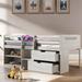 Twin size Low Loft Bed Kids Bed with Two Shelves and Two Drawers Solid Wood Kids Furniture, Antique Gray