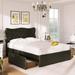 Full Size Bed Frame with 4 Storage Drawers, Leather Upholstered Platform Bed with Sleek Button Tufting, Black