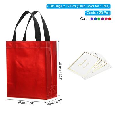 Gift Bags with Cards, 12 Set 8" Reusable Non-Woven Gift Goodie Bags - 6 Colors - 10"x8"x4"