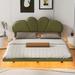 Full Size Upholstery LED Platform Bed with PU Leather Headboard, Luxury Floating Bedframe w/Solid Wood Support Legs